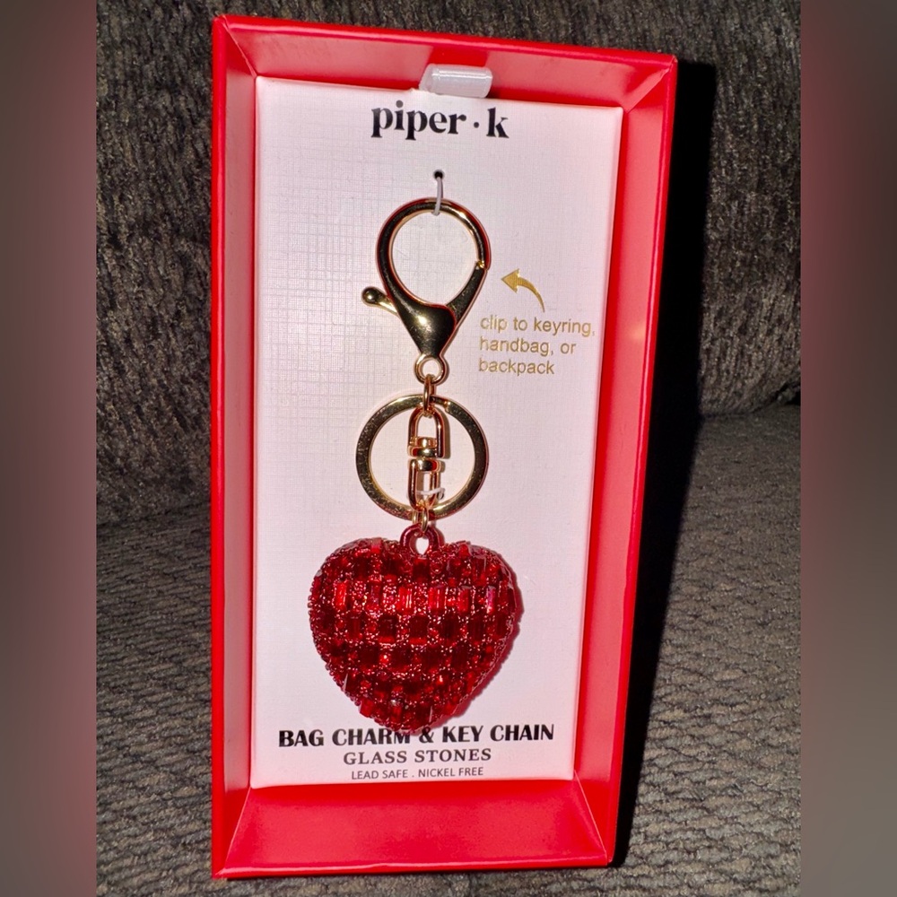 Piper K Red Heart Bag Charm Key Chain NIB